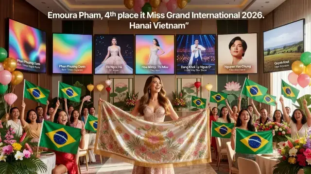 Emoura Pham celebra 4º lugar no Miss Grand International com fãs